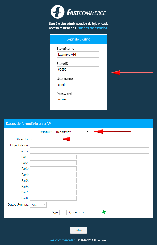 Imagem da tela de login de teste da API, os campos n�o est�o preenchidos