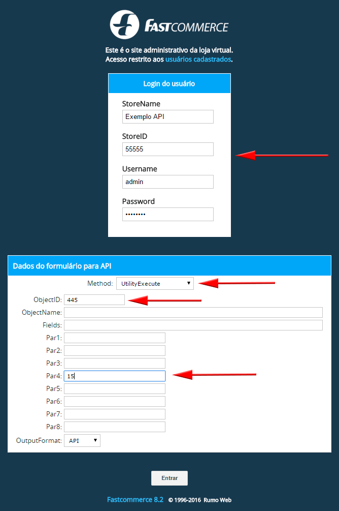 Imagem da tela de login de teste da API, os campos n�o est�o preenchidos